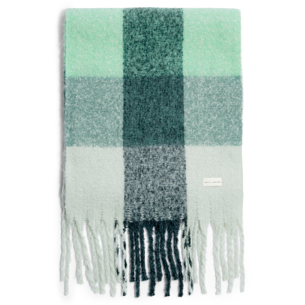 Recycled Checked Tassel Scarf in Green and Grey - image 2