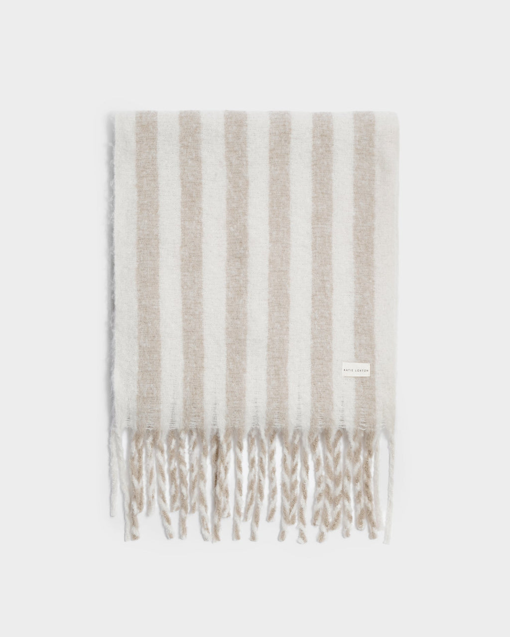 Recycled Striped Tassel Scarf in Off White and Sand - image 1