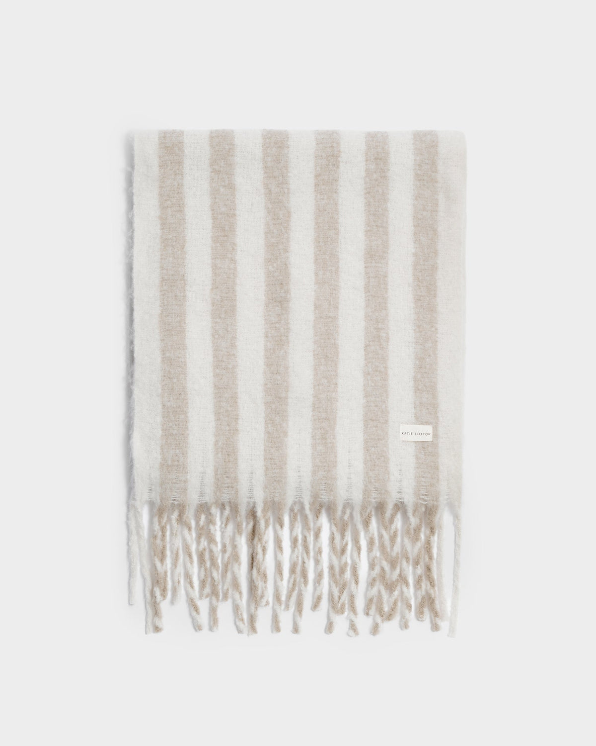 Recycled Striped Tassel Scarf in Off White and Sand - image 1