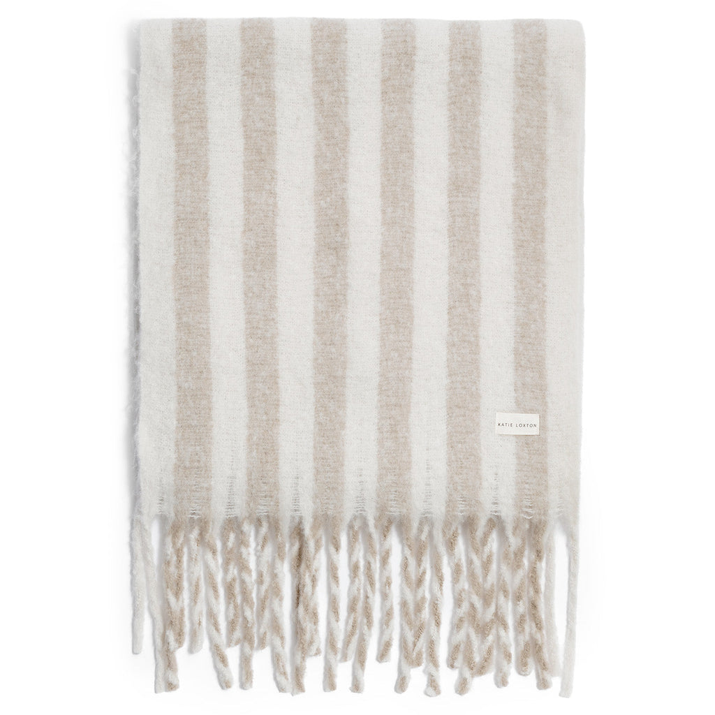 Recycled Striped Tassel Scarf in Off White and Sand - image 2