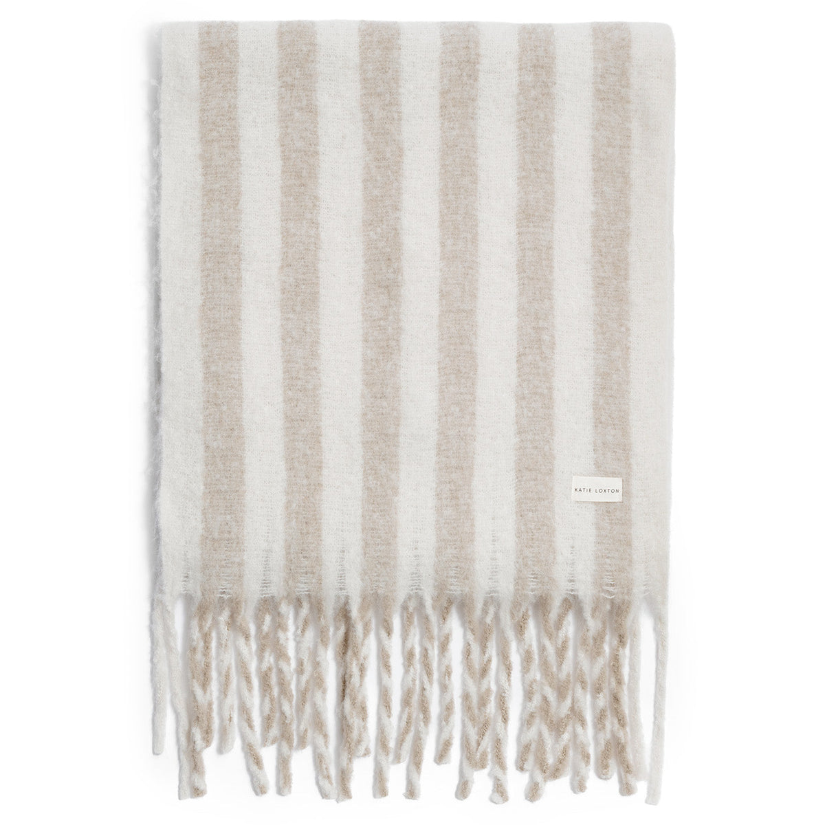Recycled Striped Tassel Scarf in Off White and Sand - image 2