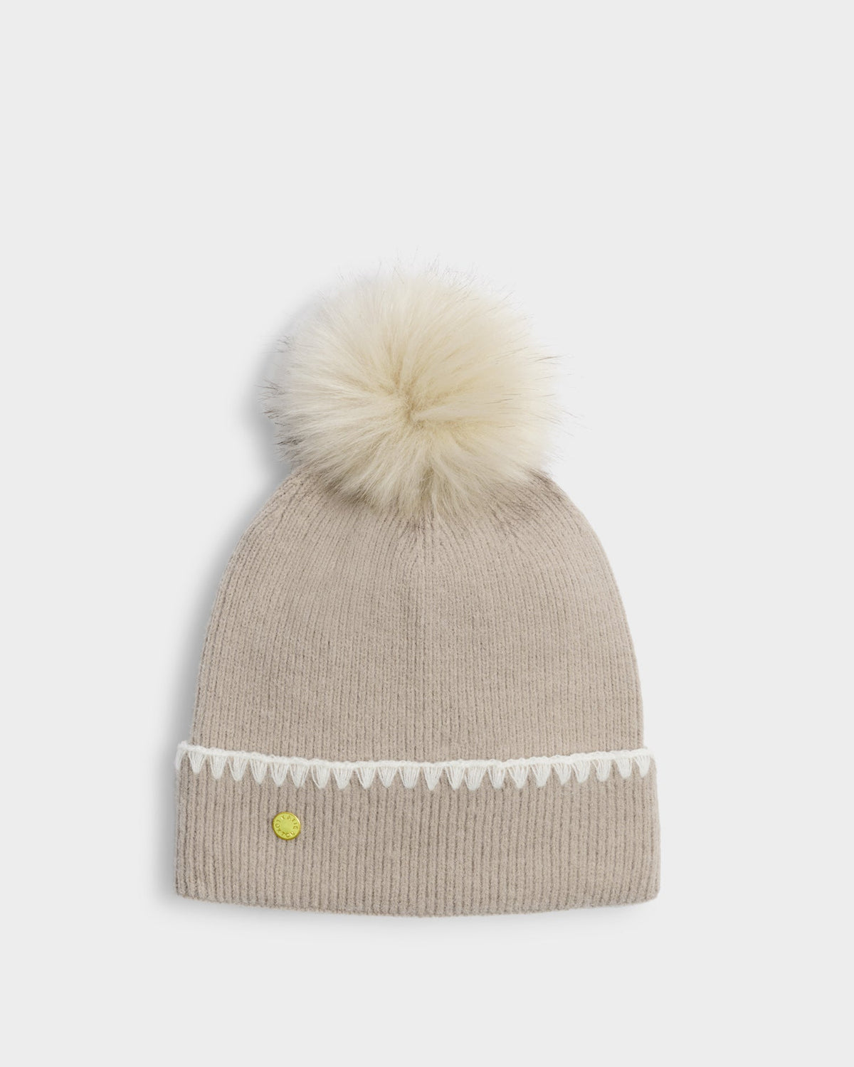 Whipstitch Pom Pom Knitted Hat in Taupe - image 1