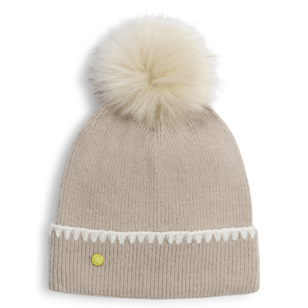 Whipstitch Pom Pom Knitted Hat in Taupe - image 2