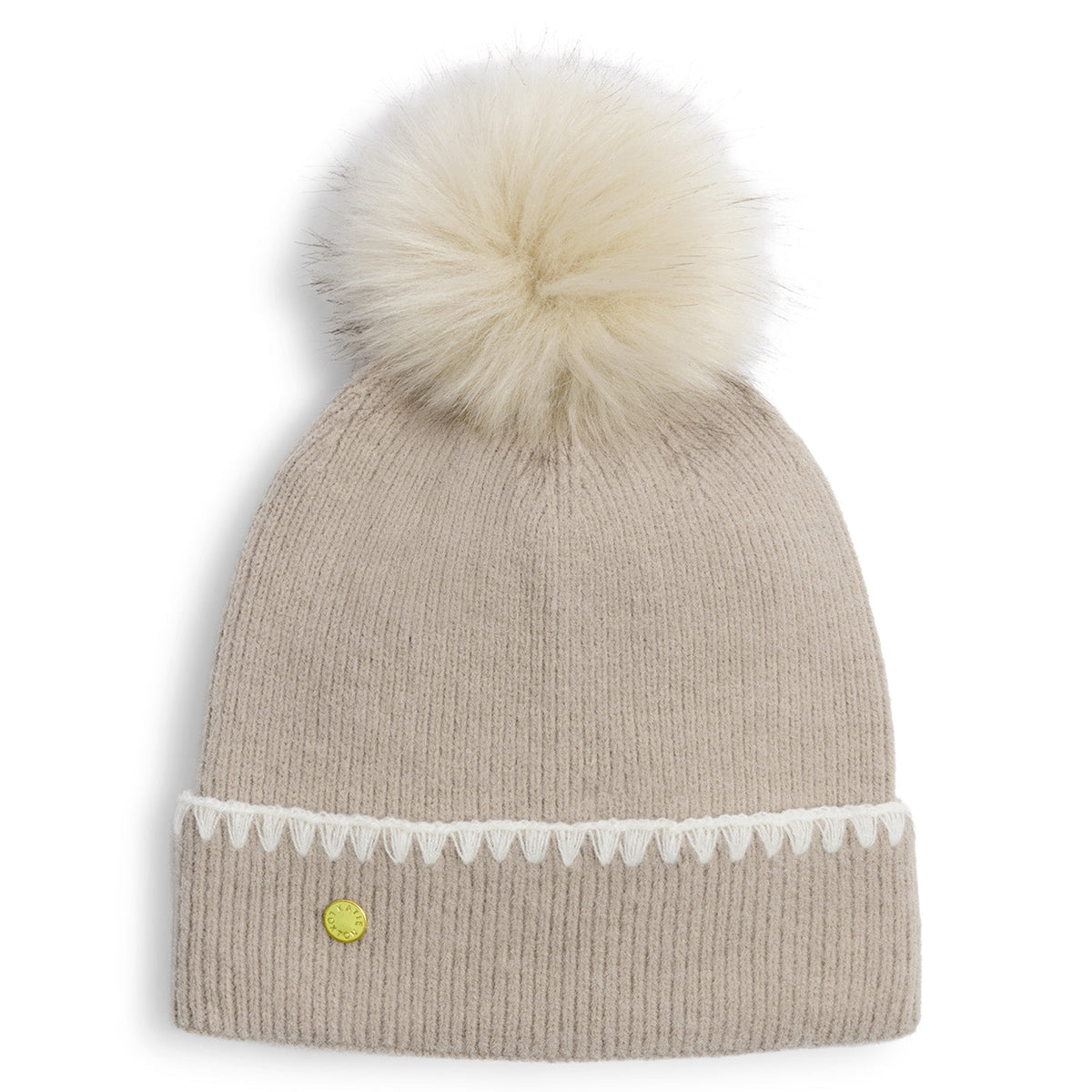 Whipstitch Pom Pom Knitted Hat in Taupe - image 2