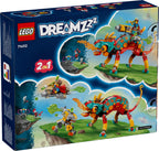 LEGO Dreamzzz toy set packaging with colorful dragon-like creature and character figures on a blue background.