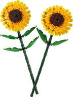 Two lego sunflowers 40524 made up and ready to display with bright yellow petals