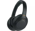 Black Sony headphones on a white background