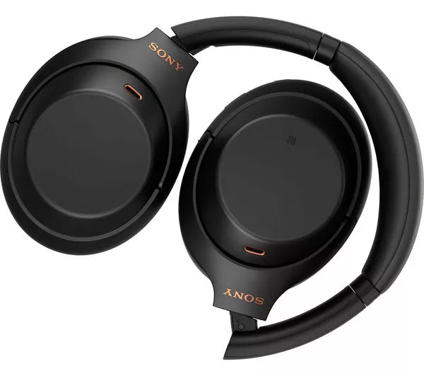 Black Sony headphones on a white background