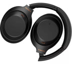 Black Sony headphones on a white background