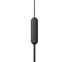 Black in-ear headphones with control on a white background