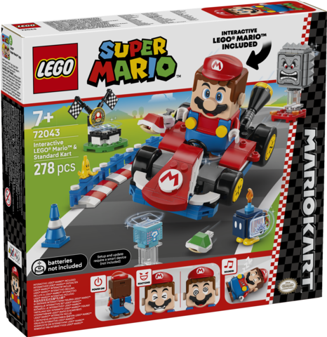 LEGO Super Mario Mario Kart Interactive LEGO Mario & Standard Kart set (72043) with Mario figure, Standard Kart, Item Box, shell-launch, drift action, traffic cones