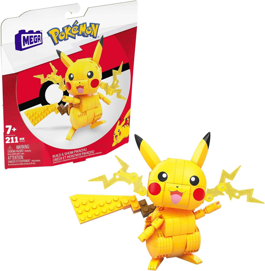 Mega Construx Pikachu toy figure with packaging on a white background