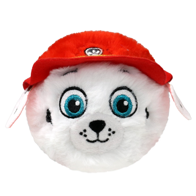 Plush toy resembling a dog with a red cap on a white background