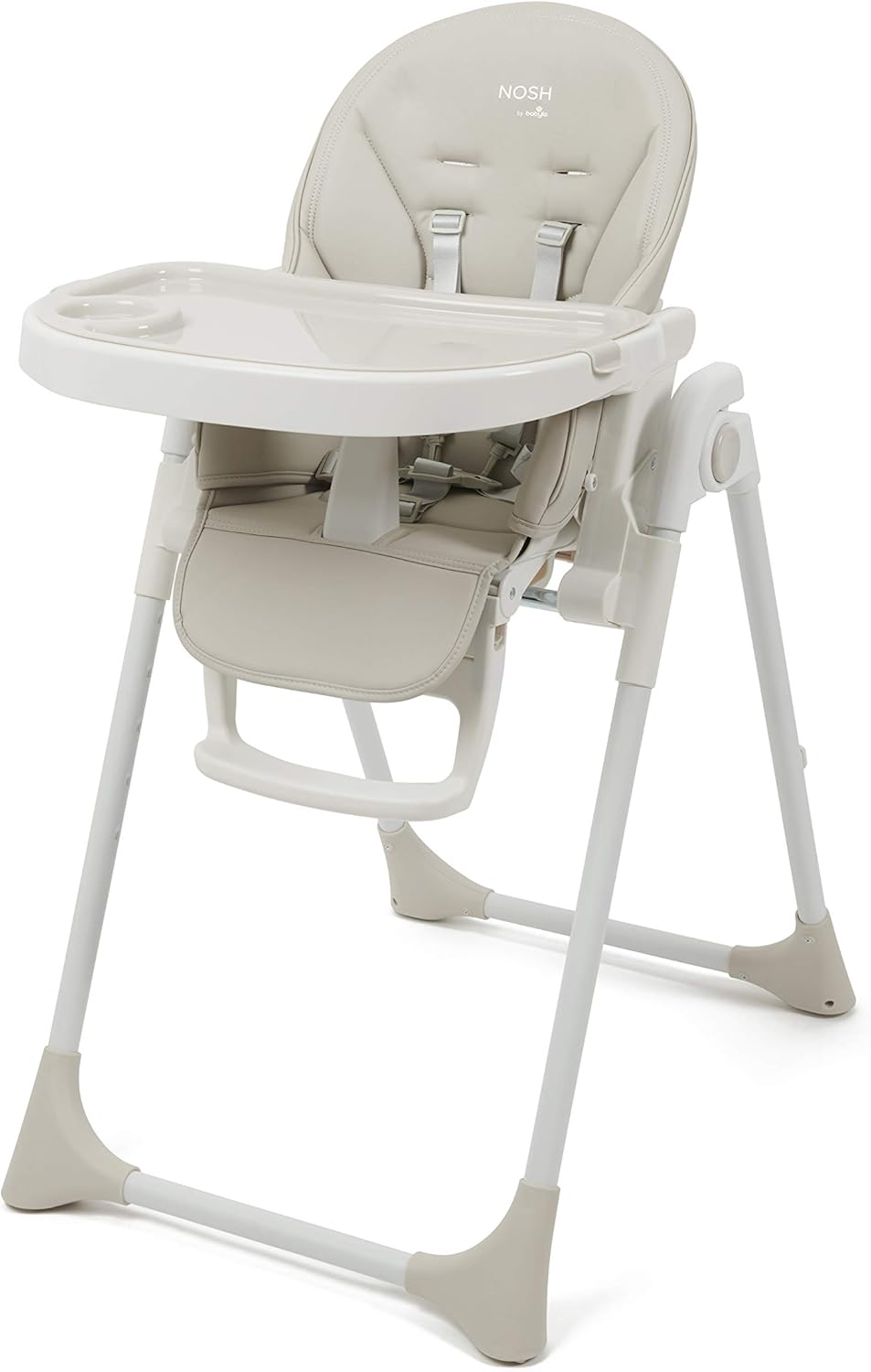 Nosh beige high chair with tray on a white background