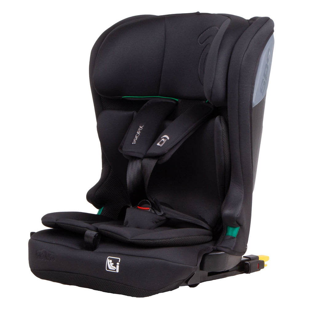 Black car seat with Profix brand logo on a white background