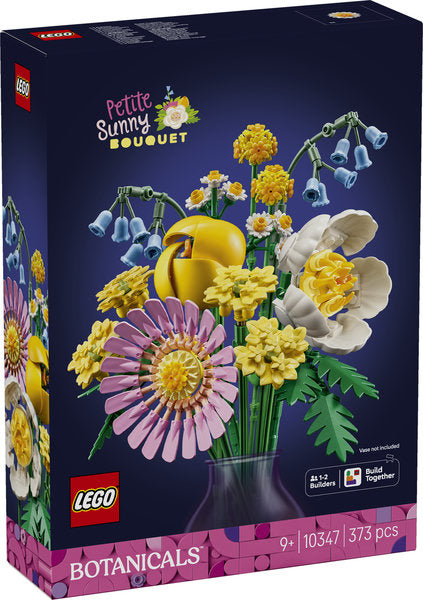 LEGO Botanicals Petite Sunny Bouquet set packaging on a dark blue background