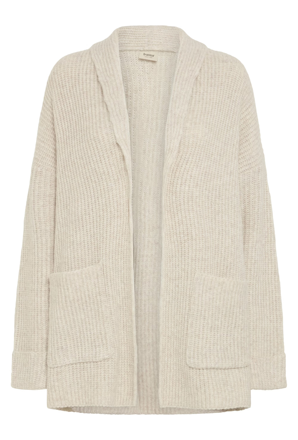 Beige cardigan with pockets on a white background