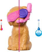Toy dog with goggles and snorkel on a white background