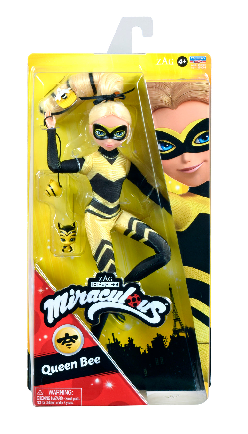Toy figure of a bee character in packaging with 'Miraculous' branding