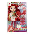 Packaged doll with red hair and wings, featuring Rainbow Fantasy Fairies branding.