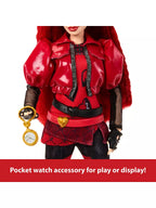 Action figure in red outfit with pocket watch accessory on a white background