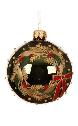 Decorative Christmas ornament with wreath design on a white background