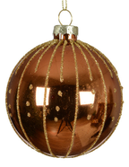 Bronze Christmas ornament with gold glitter stripes on a white background