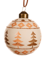 Decorative Christmas ball ornament with tree pattern on a white background
