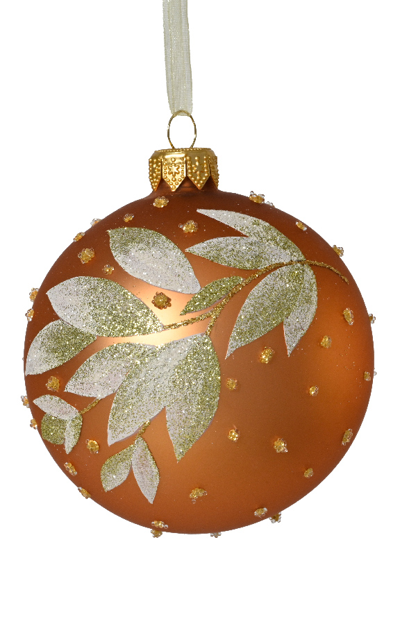 Bauble Glass Matt Branch with Leaves – Wool White & Brandy Variants