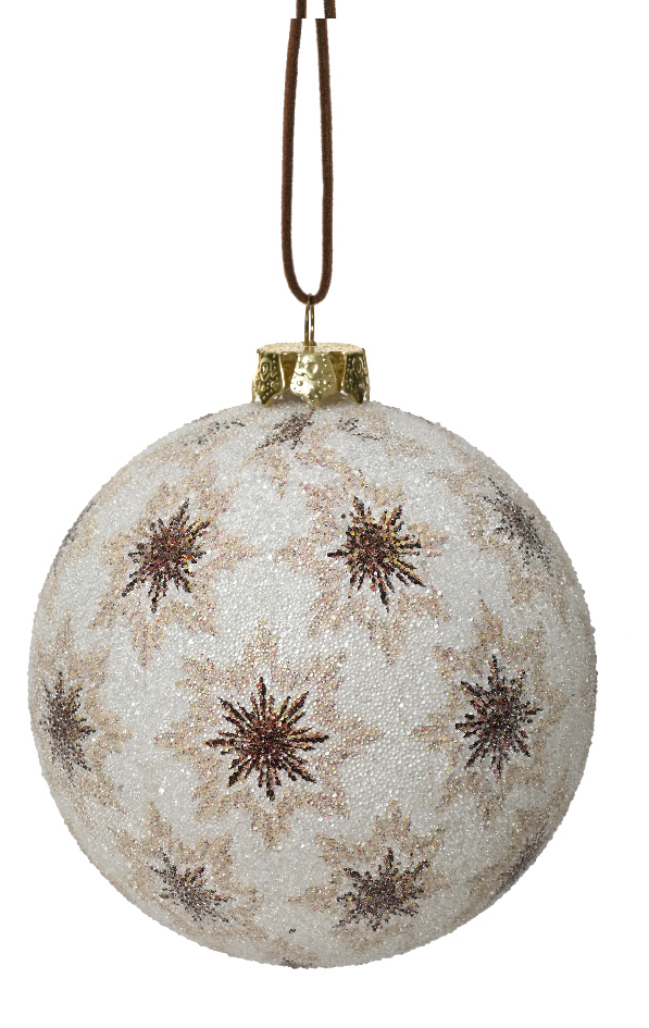 Decorative Christmas ball ornament with star patterns on a white background