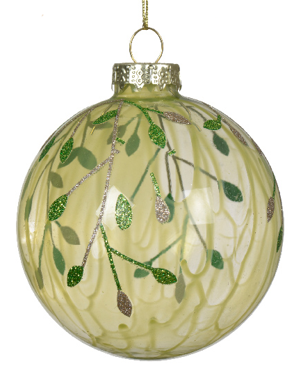 Decorative Christmas ball ornament with mistletoe design on a white background