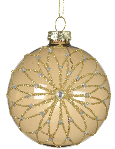 Decorative Christmas ball ornament with gold and silver design on a white background