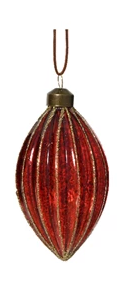 Gold ribbed glass bauble with glitter accents and PU leather ribbon