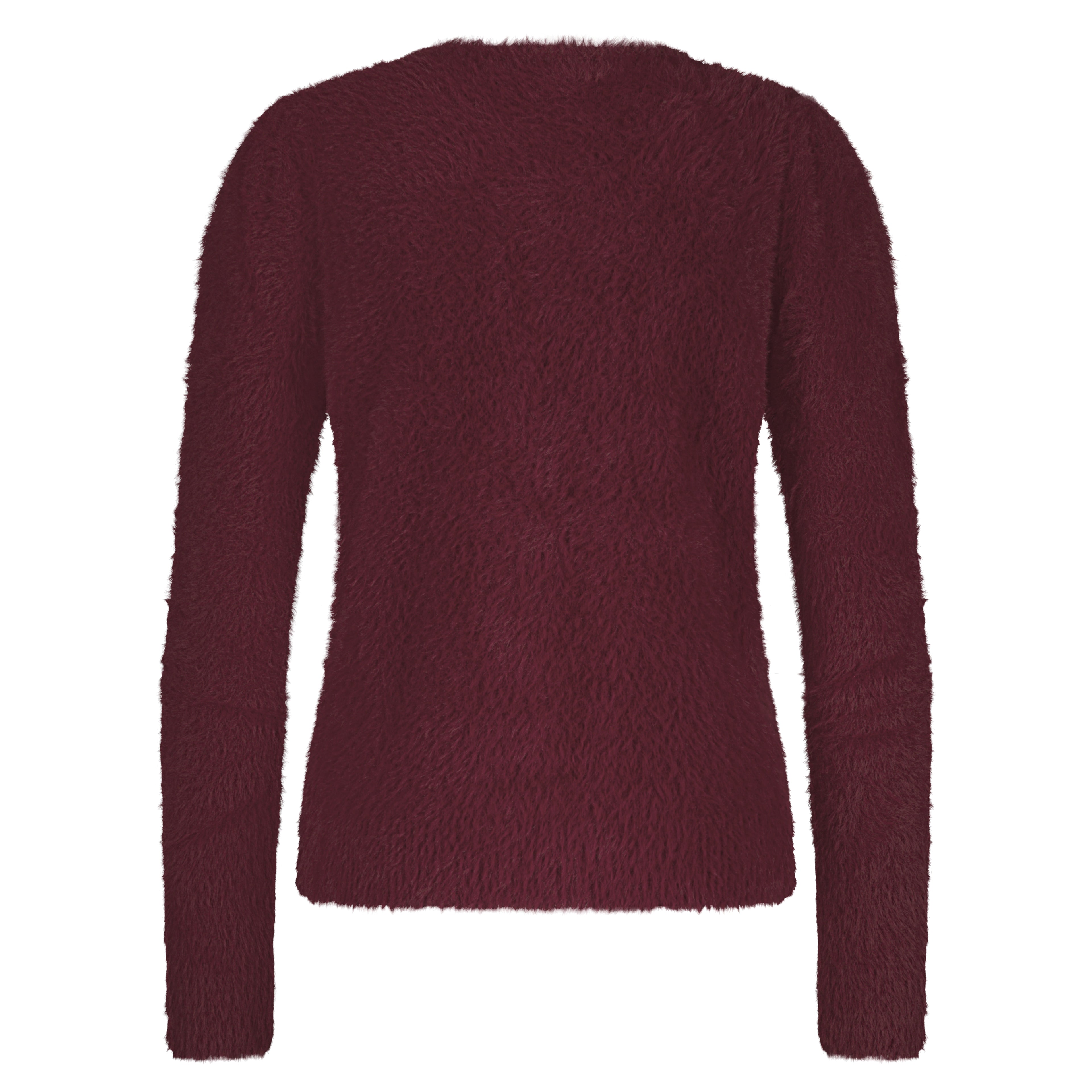 Red Button Fuzzy Puff‑Sleeve Sweater Ruby version – plush knit with voluminous
