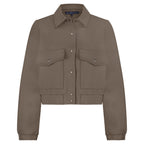 Red Button Bomber JKT Punta in Warm Taupe—soft viscose-blend bomber jacket on mannequin.