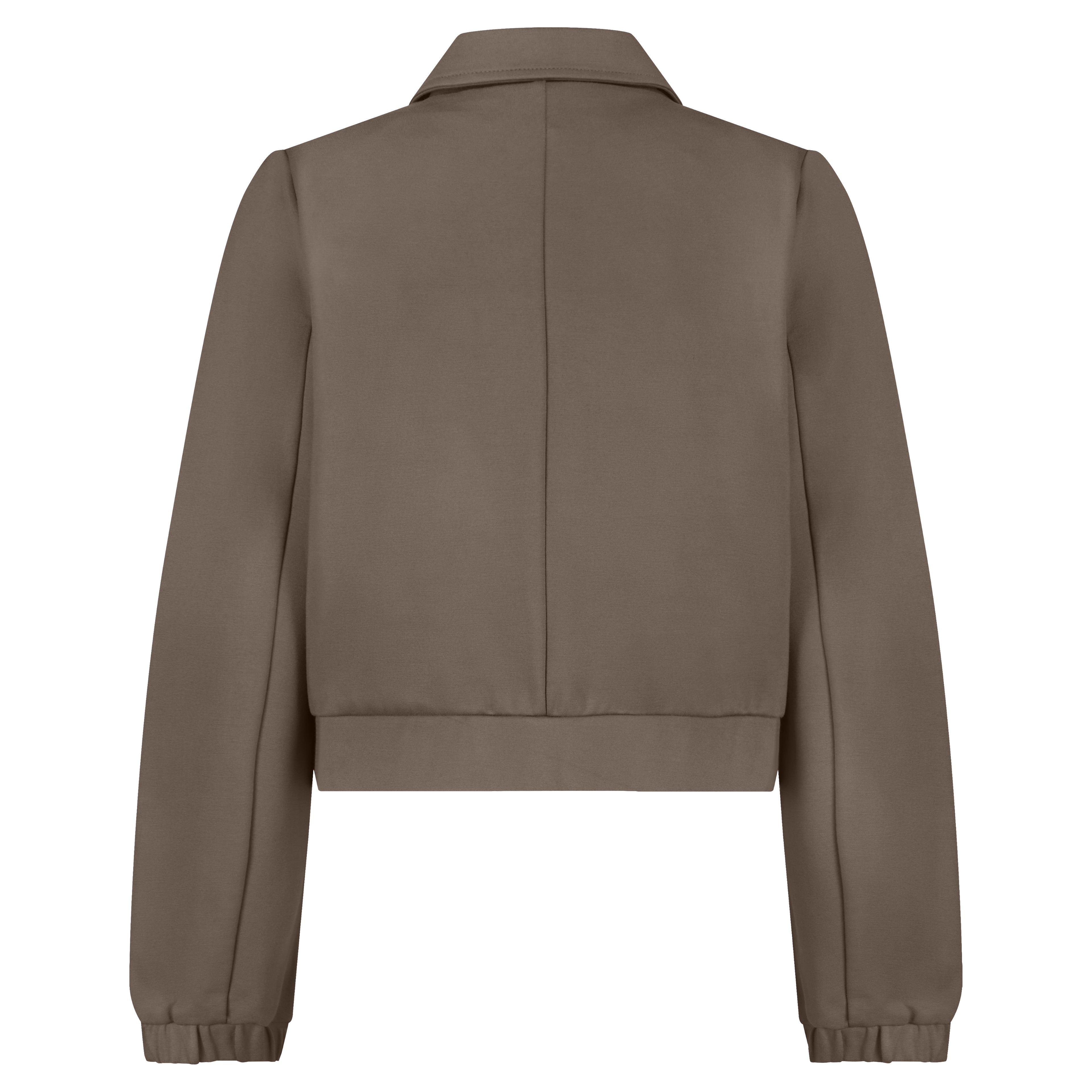 Red Button Bomber JKT Punta in Warm Taupe—soft viscose-blend bomber jacket on mannequin.