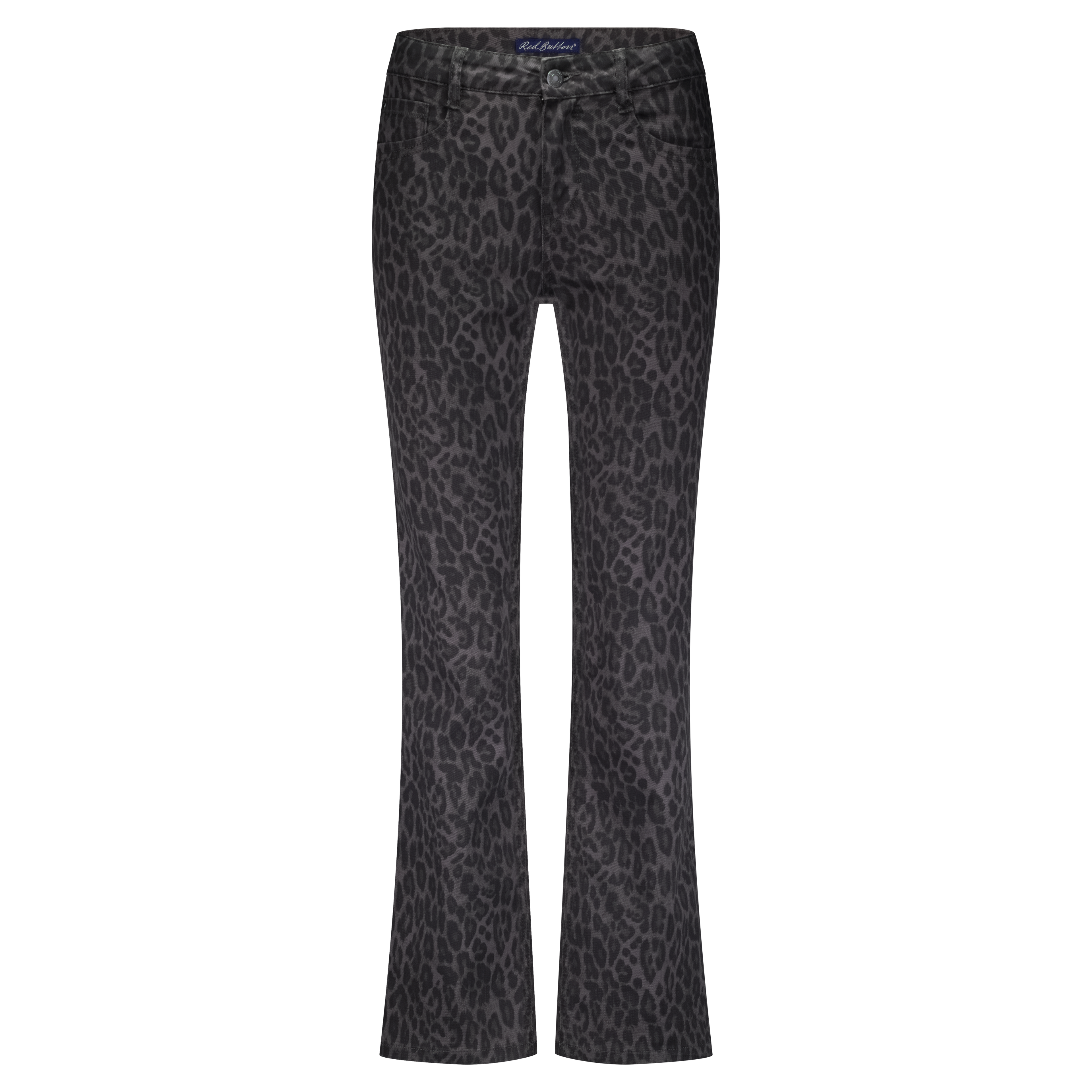 Red Button Kim Leopard Jeans in Lava length 30—high‑rise, leopard print stretch denim on mannequin