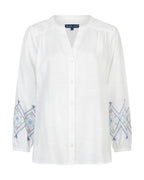 Red Button Embroidered Blouse | Blue Multi