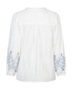 Red Button Embroidered Blouse | Blue Multi
