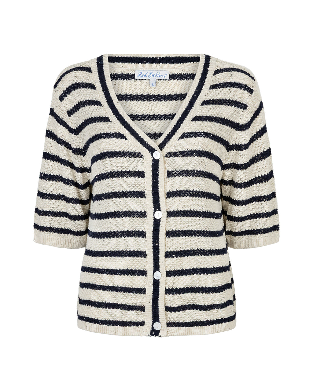 Red Button - Stripe Sequin Cardigan | Pearl & Dark Blue