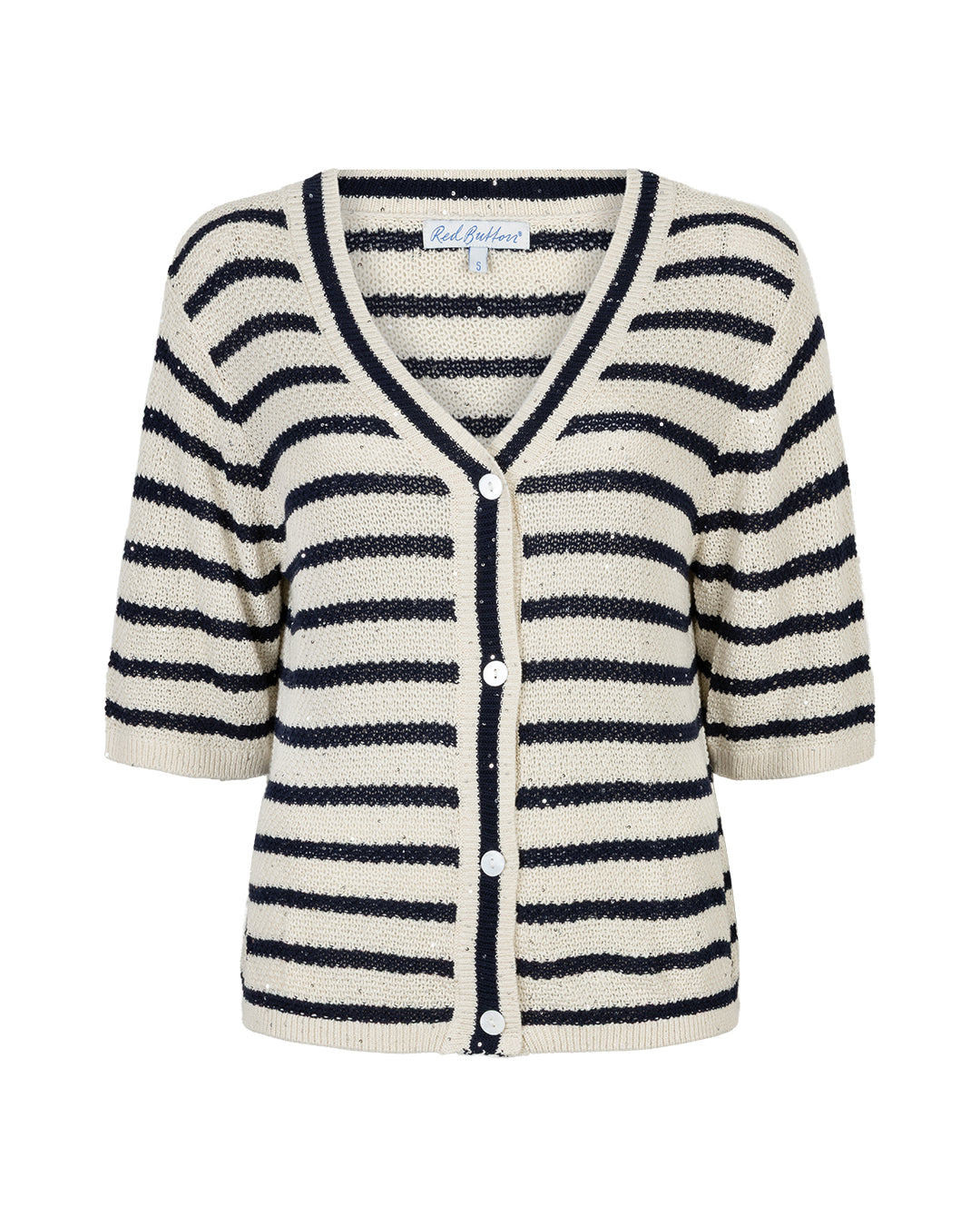 Red Button - Stripe Sequin Cardigan | Pearl & Dark Blue
