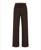 Colette Scuba Wide Leg Jeans in  Espresso with an elastic drawstring waistband, shown against a plain white background.