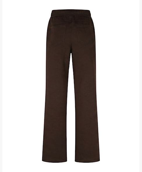 A pair of Colette Scuba Wide Leg Jeans in Espressoshown from the back, featuring a high waistband and two back pockets, displayed on a clean white background.