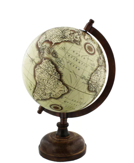 HARVEY MAKIN GLOBE METAL & WOODEN BASE 27CM *(8/6)* - Flemings Department Store