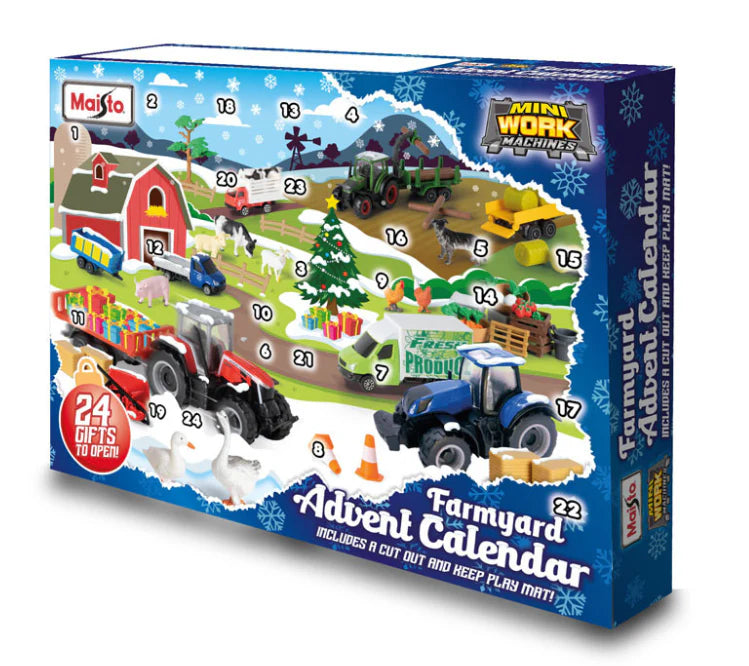 Maisto Farm Advent Calendar – 24-Piece Set with Die-Cast Tractors, Animals & Accessories