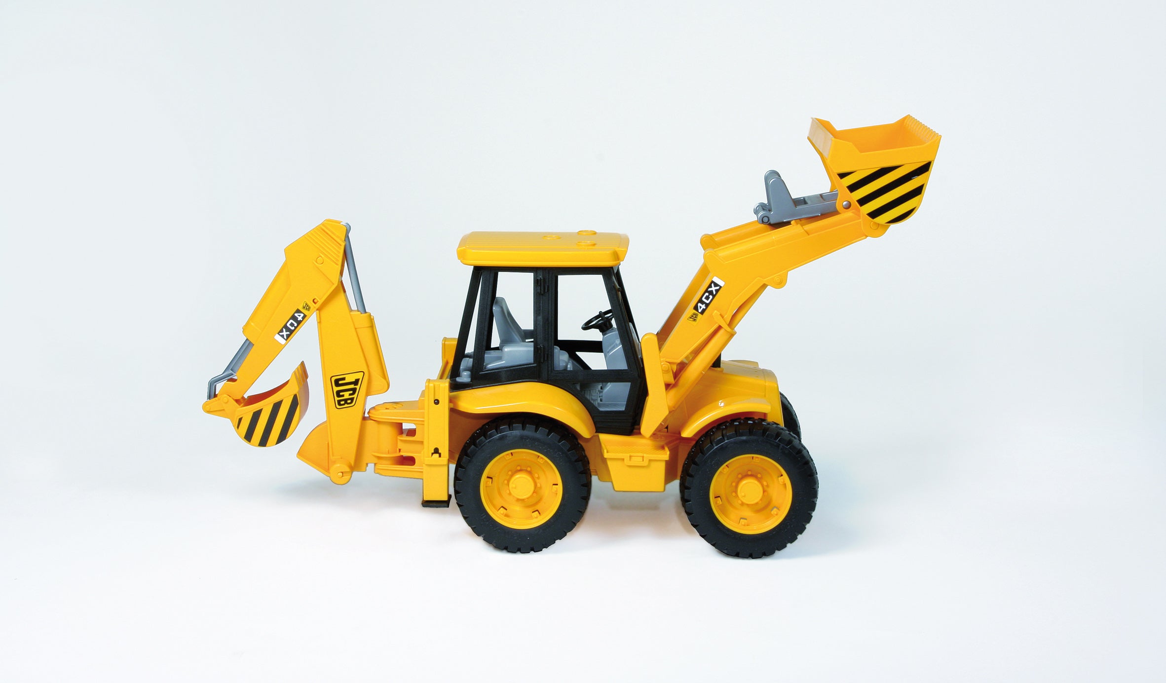 Bruder 1:16 scale JCB backhoe loader with swivel seat and stabilizer legs