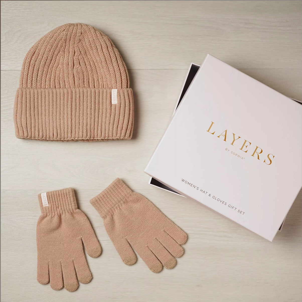 cosy knit hat and glove set Ireland, Sophia Layers hat glove set nude, women’s winter accessory gift set Ireland