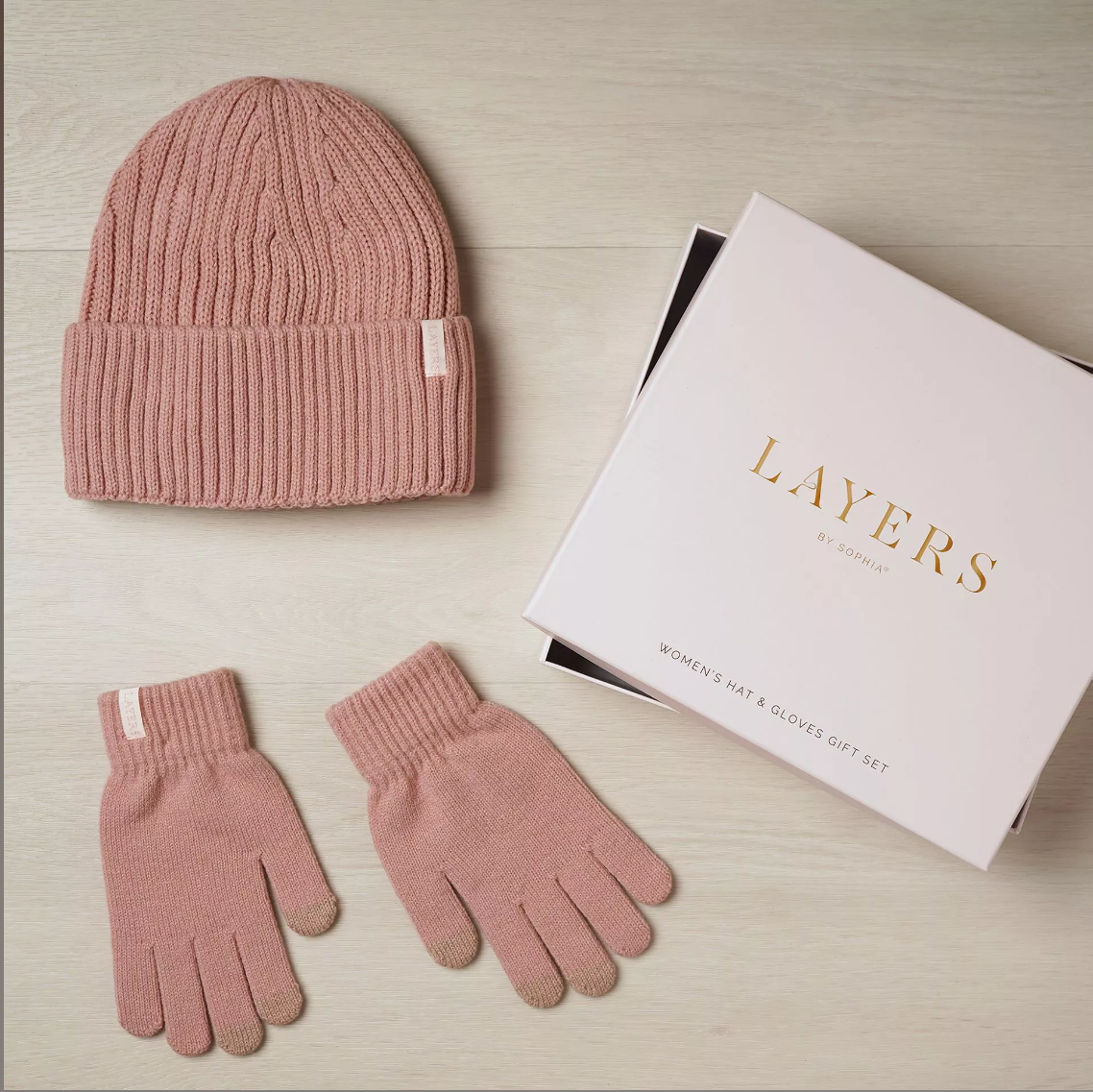 Sophia Layers Cosy Knit Hat & Glove Gift Set – Blush Pink, Stylish Irish Winter Gift