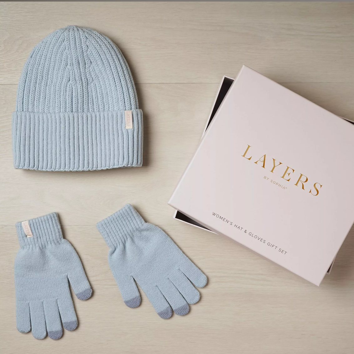 Sophia Layers Cosy Knit Hat & Glove Gift Set – Powder Blue, Irish Winter Accessory Set
