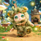 Toy figure of a character in a forest setting with blurred background